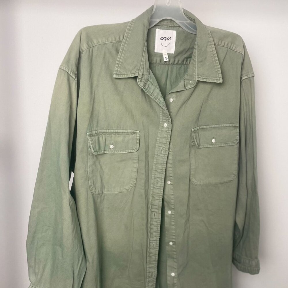 Aerie Olive Green Oversized Button Up Size L